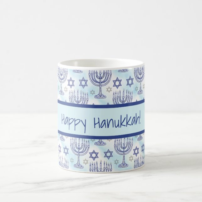 Hanukkah Menorah Davidsstjärna Doodle Art Stil Kaffemugg (Center)