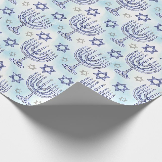 Hanukkah Menorah Davidsstjärna Doodle Art Stil Presentpapper (Hörn)