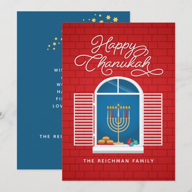 HANUKKAH Menorah Dreidel Greeting Card (Fram/baksida)