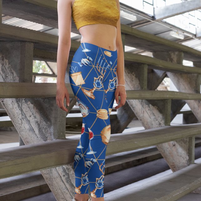 Hanukkah Menorah Dreidel Watercolor Guld Leggings (Skapare uppladdad)