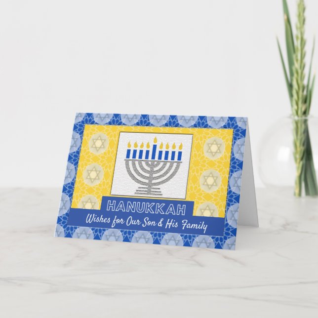 Hanukkah Menorah för en son och hans familj Helgkort (Framsida)