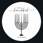Hanukkah Menorah Helgdag Sticker Runt Klistermärke<br><div class="desc">Anpassa anpassningsbarna ovan. Du hittar ytterligare samordningsposter i vår "Hanukkah Gifts and a Menorah"-samling.</div>