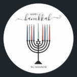 Hanukkah Menorah Helgdag Sticker Runt Klistermärke<br><div class="desc">Anpassa anpassningsbarna ovan. Du hittar ytterligare samordningsposter i vår "Hanukkah Gifts and a Menorah"-samling.</div>