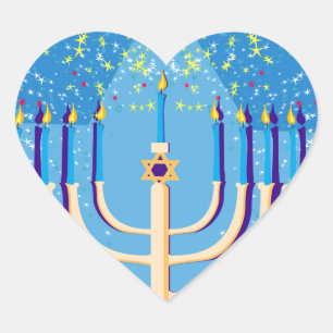 hanukkah menorah hjärtformat klistermärke