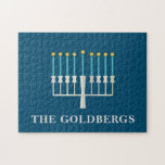 Hanukkah Menorah i blå Personlig   Pussel<br><div class="desc">Hanukkah Menorah i Blue Personlig Jigszle Puzzle</div>