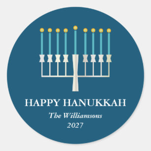 Hanukkah Menorah i blå Personlig Runt Klistermärke