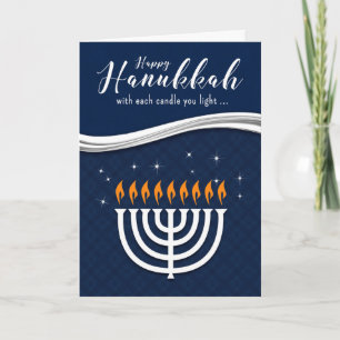 Hanukkah Menorah i Blue and White Modern Theme Helgkort