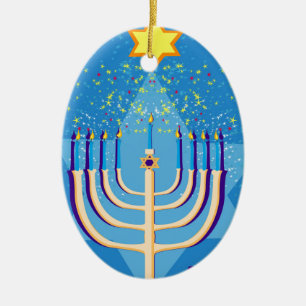 hanukkah menorah julgransprydnad keramik