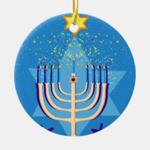 hanukkah menorah julgransprydnad keramik