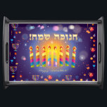 Hanukkah Menorah ljus Festival dekoration Frukostbricka<br><div class="desc">Serving Tray Hanukkah ljus Festival dekoration for Art & Home, Kitchen & Dining, Cookware & Serveware, Serving Tray for Hanukah Festival and Jewish Helgdag, Anibröllopsdag, Bröllopsdag, Pub Mitzvah, Bat mitzvah, Rosh Hashanah Firande, Artwork design with ’Chanukiah or Hanukkiah’ Menorah illustration. Decorative mönster, Rustic, Bokeh Ljus, Pappra struktur, Craft Struktur, Judaica-samlingen....</div>
