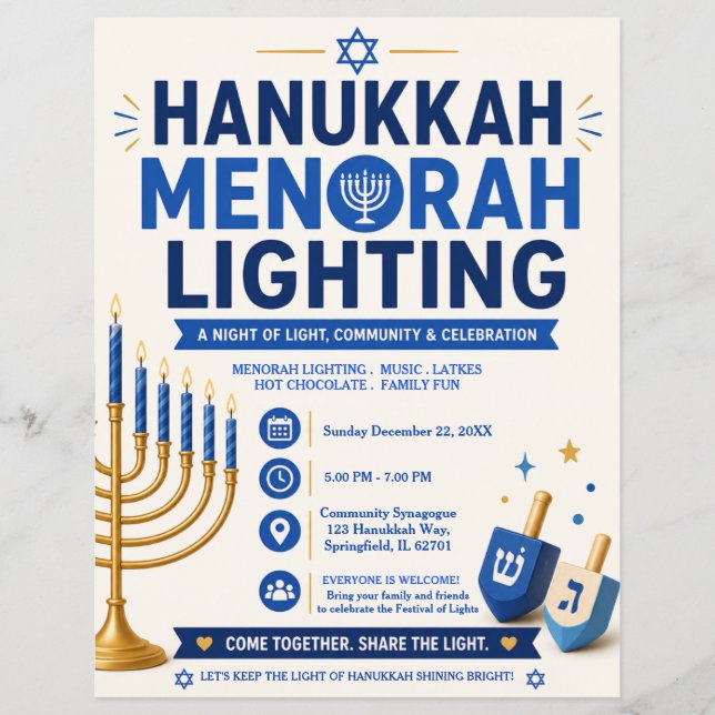 Hanukkah Menorah Ljusfest Flyer (Framsidan)