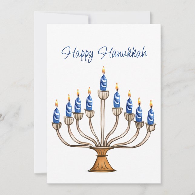 Hanukkah Menorah med blå, vita brinnande ljus (Framsida)