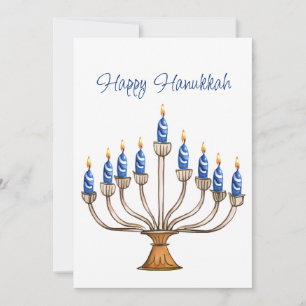 Hanukkah Menorah med blå, vita brinnande ljus