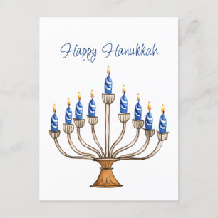Hanukkah Menorah med blå, vita brinnande ljus Vykort