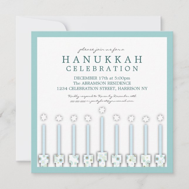 Hanukkah Menorah med Candles i Polka Dot Inbjudningar (Framsida)