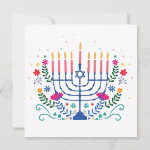 Hanukkah-menorah med ljus och traditionell artikel kort