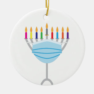 Hanukkah Menorah med masken ansikte Julgransprydnad Keramik