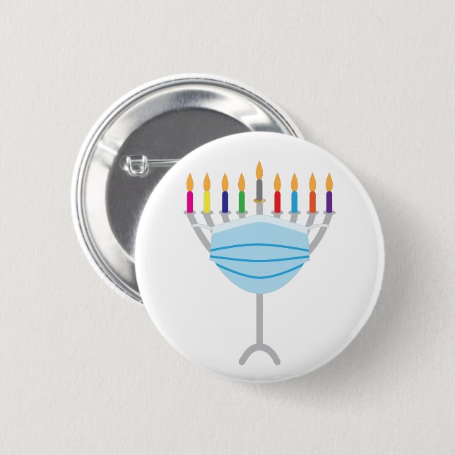 Hanukkah Menorah med masken ansikte Knapp (Framsida & baksida)