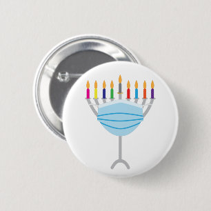 Hanukkah Menorah med masken ansikte Knapp