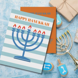 Hanukkah Menorah Modern Blue Greeting Card Julkort