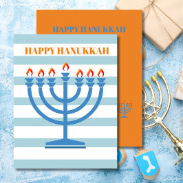 Hanukkah Menorah Modern Blue Greeting Card Julkort