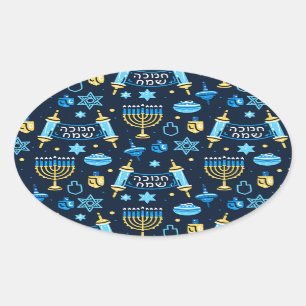 Hanukkah Menorah och David Star Ovalt Klistermärke