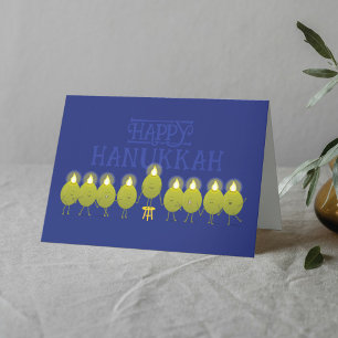 Hanukkah Menorah Olife, Blue Folded Group Kort