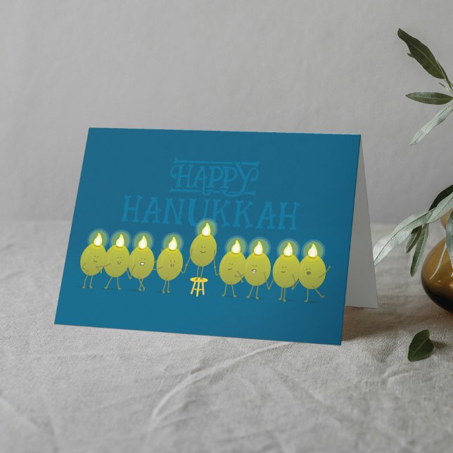 Hanukkah Menorah Olife, Teal Blue Folded Group Kort (Skapare uppladdad)