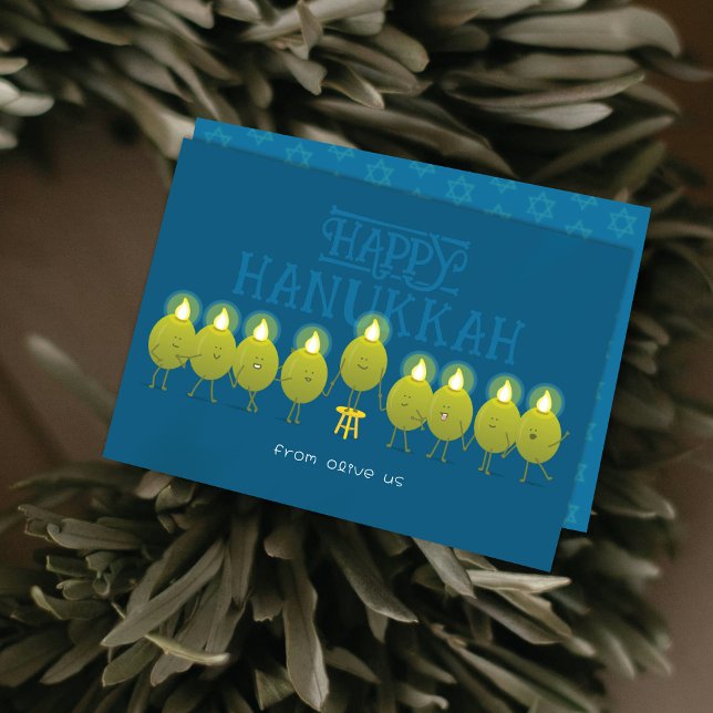 Hanukkah Menorah Olife | Teal Blue Group Julkort (Skapare uppladdad)