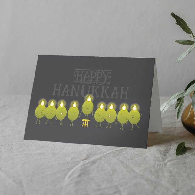 Hanukkah Menorah Oliver, Mörkgrå Faltad Grupp Kort (Skapare uppladdad)