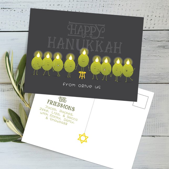 Hanukkah Menorah Oliver, Mörkgrå Grupp Vykort (Skapare uppladdad)