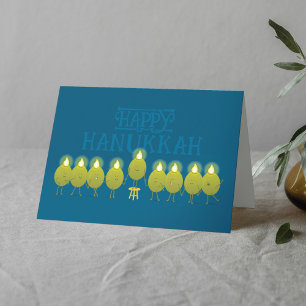Hanukkah Menorah Oliver, Tealblå Vikta Karaktärer Kort