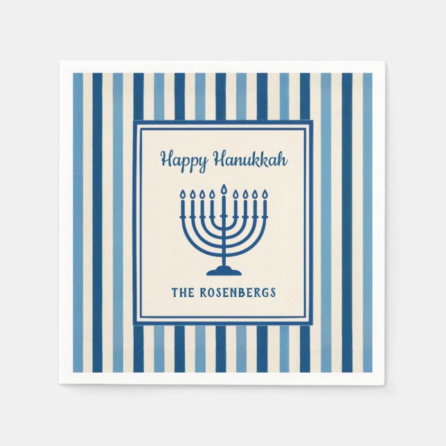 Hanukkah Menorah-ränder Trendig Anpassad  Pappersservett (Framsidan)