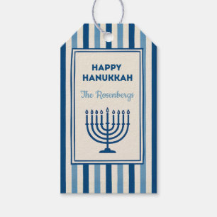 Hanukkah Menorah Ränder Trendig Anpassad  Presentetikett