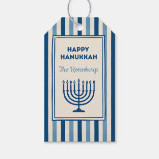 Hanukkah Menorah Ränder Trendig Anpassad Presentetikett