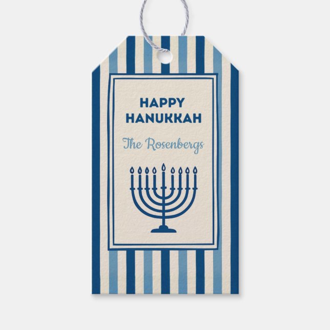 Hanukkah Menorah Ränder Trendig Anpassad  Presentetikett (Framsidan)