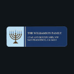 Hanukkah Menorah-Returetiketter (flottan) Returadress Etikett<br><div class="desc">Dessa matchande returetiketter är perfekten som medföljer helgdagskorten. Om du inte ser det färg-system du vill ha skickar du ett e-postmeddelande till zazzlebeezkneez@gmail.com, och jag ska göra vad jag kan för att anpassa färg-programmet så att det passar dina specifika behov. Utnyttja de prisa volymrabatterna:) Ta en titt på fler Helgdagar......</div>