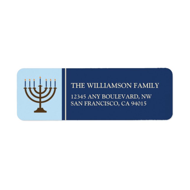 Hanukkah Menorah-Returetiketter (flottan) Returadress Etikett (Framsidan)