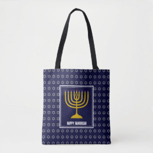 HANUKKAH Menorah Star David Personlig Navy Blue Tygkasse