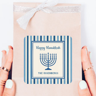 Hanukkah Menorah Stripes Trendy Custom  Fyrkantigt Klistermärke