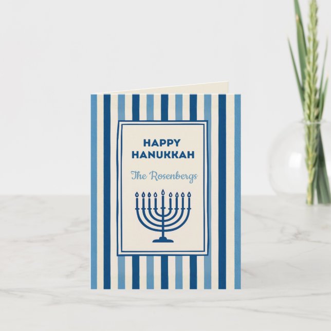 Hanukkah Menorah Stripes Trendy Custom  Helgkort (Framsida)