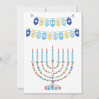 Hanukkah Menorah with Candles and Traditional Item Julkort