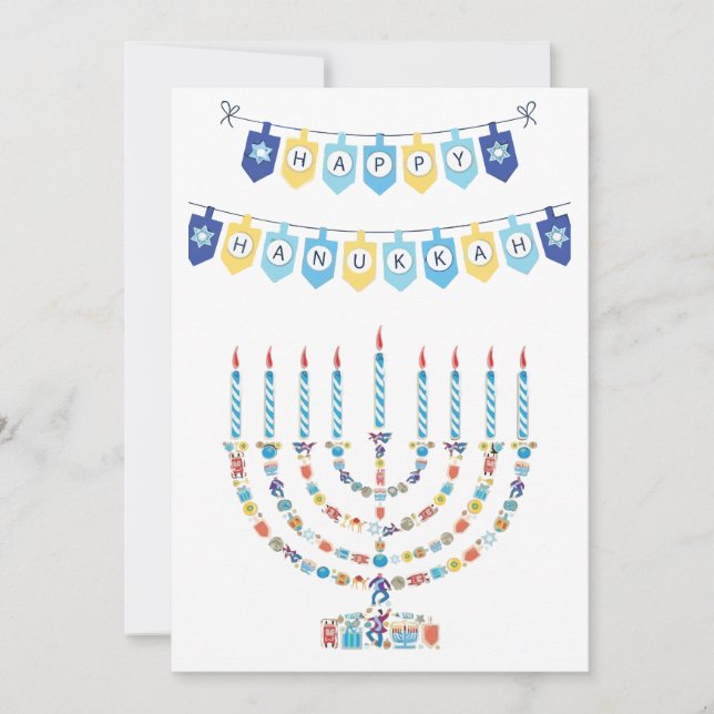 Hanukkah Menorah with Candles and Traditional Item Julkort (Framsida)