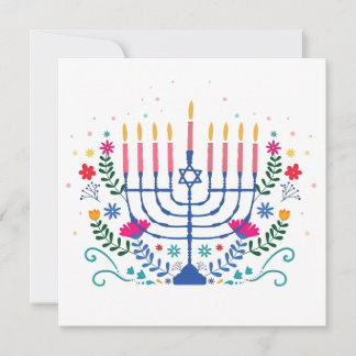 Hanukkah Menorah with Candles and Traditional Item Kort