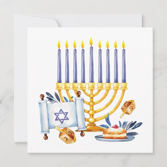 Hanukkah Menorah with Candles and Traditional Item Kort (Framsida)