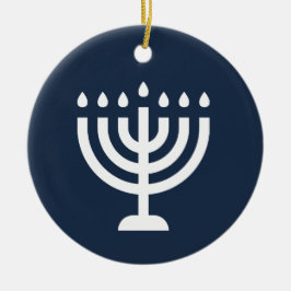 Hanukkah-menorahfestivalen i ljus blå modern julgransprydnad keramik