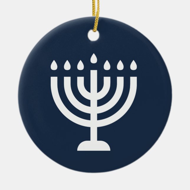 Hanukkah-menorahfestivalen i ljus blå modern julgransprydnad keramik (Framsidan)
