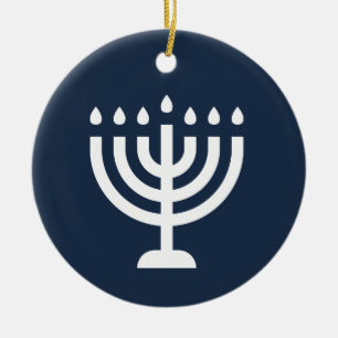 Hanukkah-menorahfestivalen i ljus blue julgransprydnad keramik