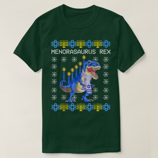 Hanukkah Menorasaurus Re Menorah Ugly Hanukkah T Shirt (Design framsida)