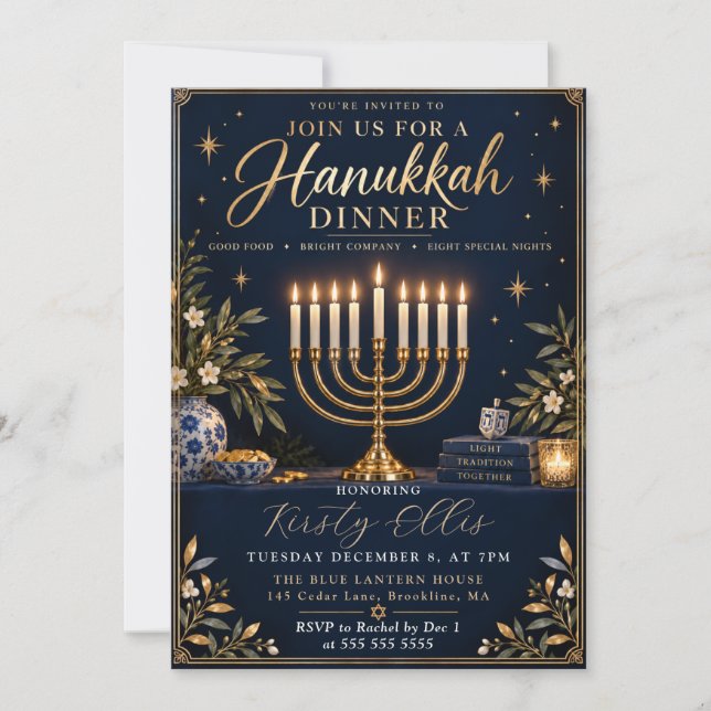 Hanukkah-middagsfirande Inbjudningar (Framsida)